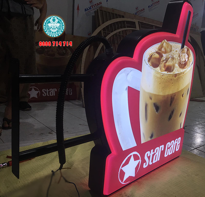 Hộp Đèn Mica Hút Nổi Hình Ly Trà Sữa – Cafe 3D ,Biển hiệu hộp đèn hút nổi quán trà sữa phong cách trẻ