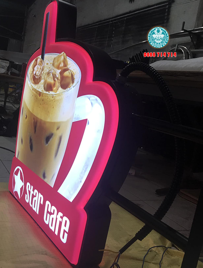 Hộp Đèn Mica Hút Nổi Hình Ly Trà Sữa – Cafe 3D ,Biển hiệu hộp đèn hút nổi quán trà sữa phong cách trẻ