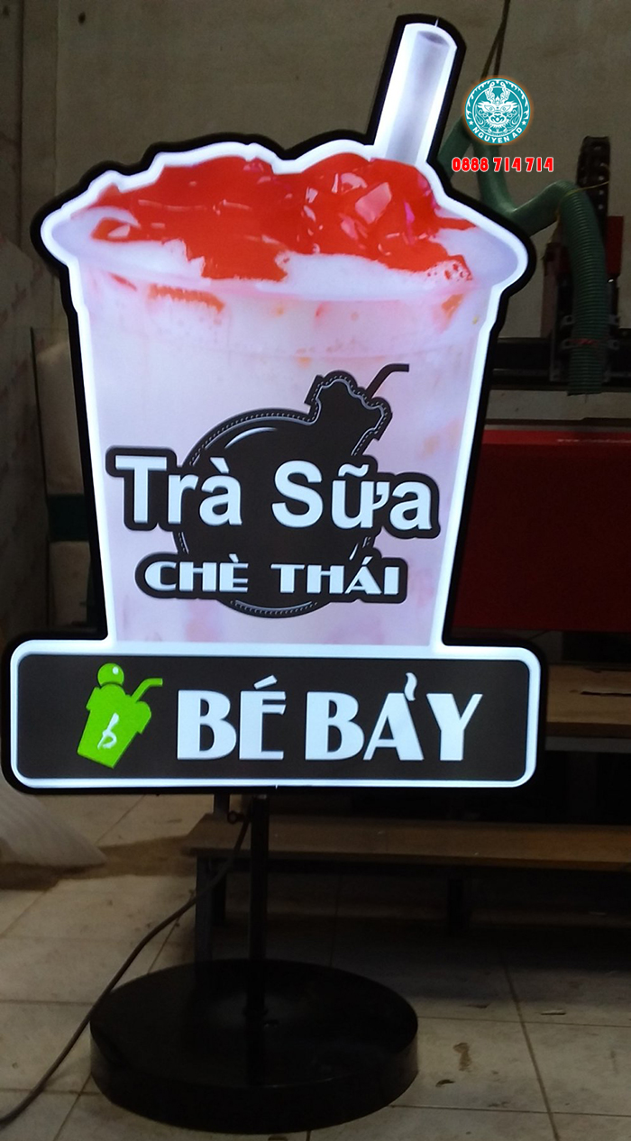 Hộp Đèn Mica Hút Nổi Hình Ly Trà Sữa – Cafe 3D ,Biển hiệu hộp đèn hút nổi quán trà sữa phong cách trẻ