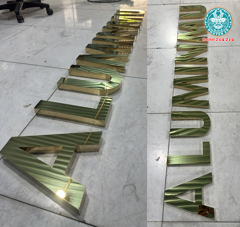 chữ inox vàng gương uốn nổi đẹp