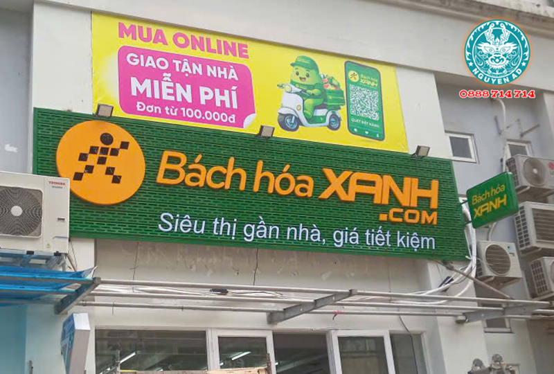 thiết kế thi công bảng hiệu quảng cáo bách hóa xanh đẹp