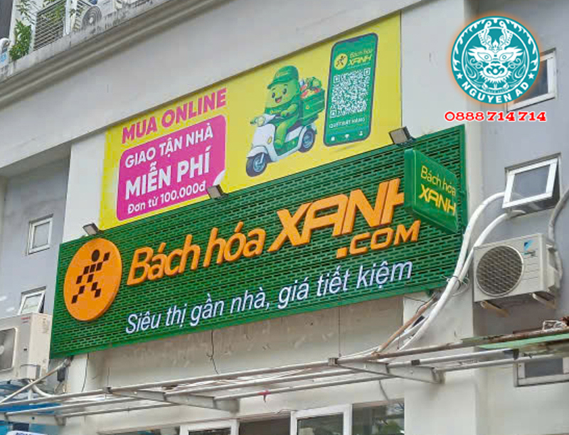 thiết kế thi công bảng hiệu quảng cáo bách hóa xanh đẹp